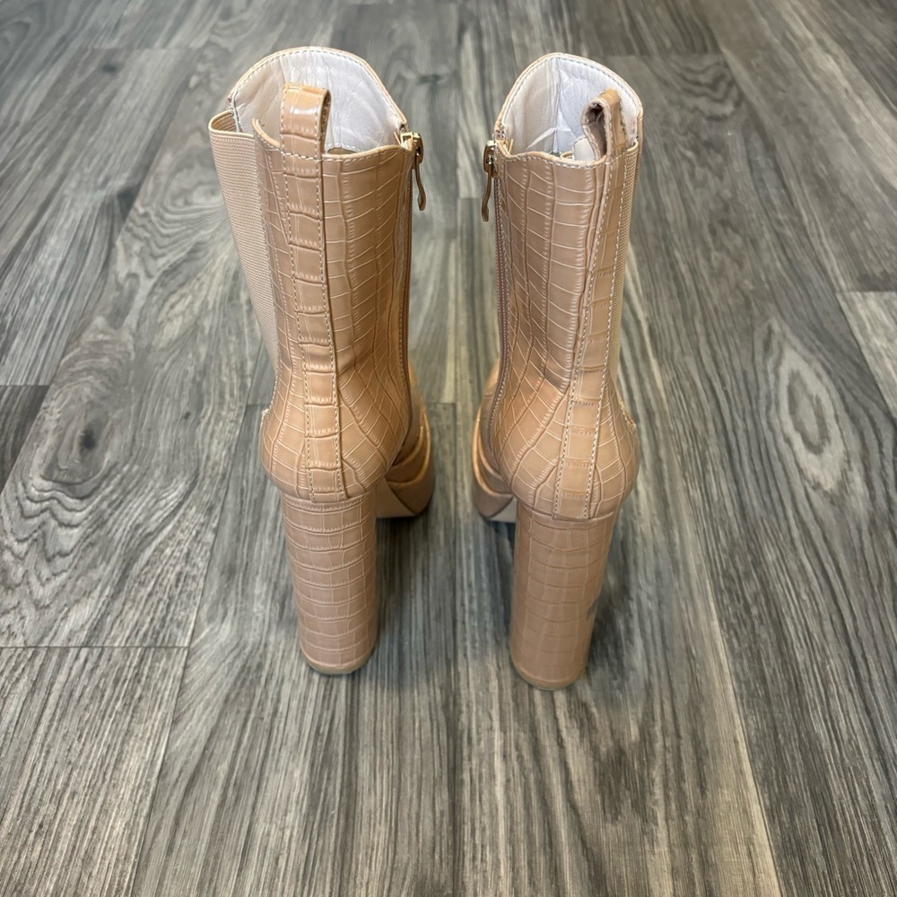 Simmi Martha Nude Patent Faux Croc Print Platform Block Heel Boots - Picture 4 of 7